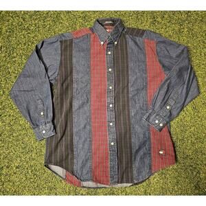 VINTAGE Tommy Hilfiger Shirt Mens Small Patchwork Plaid Tommy Jeans Denim Y2K